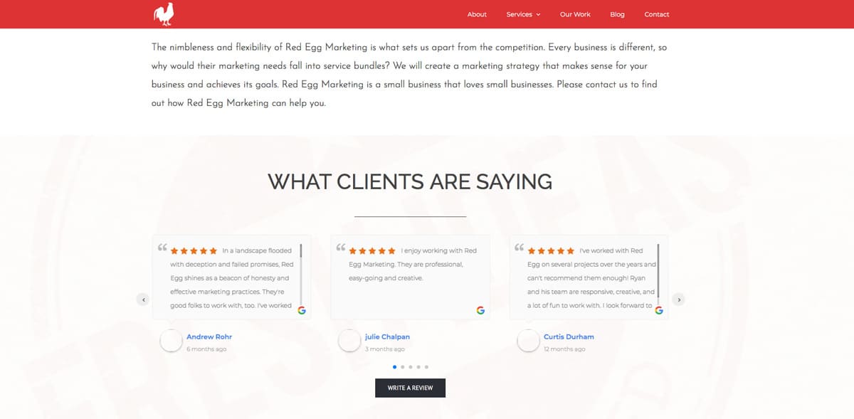 Google Reviews Business Slider Example on About Page
