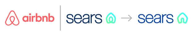 airbnb logo and comparing it to the sears logo to show how sears had to rebrand because they did not follow a strategic logo design process