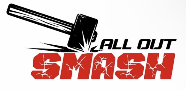 all out smash logo with hammer