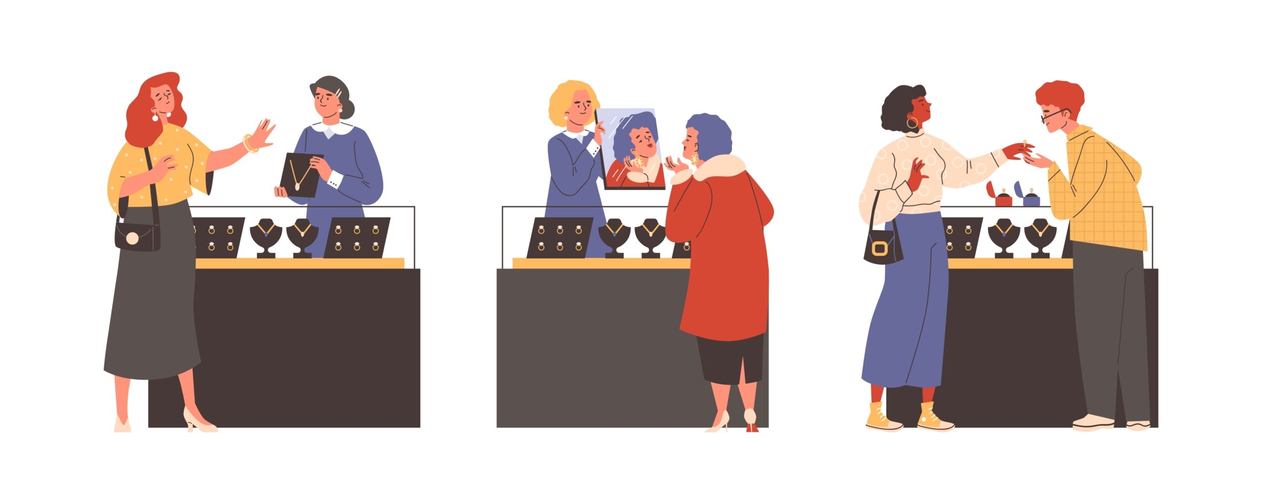 jewelry store with customers trying on pieces at the counters