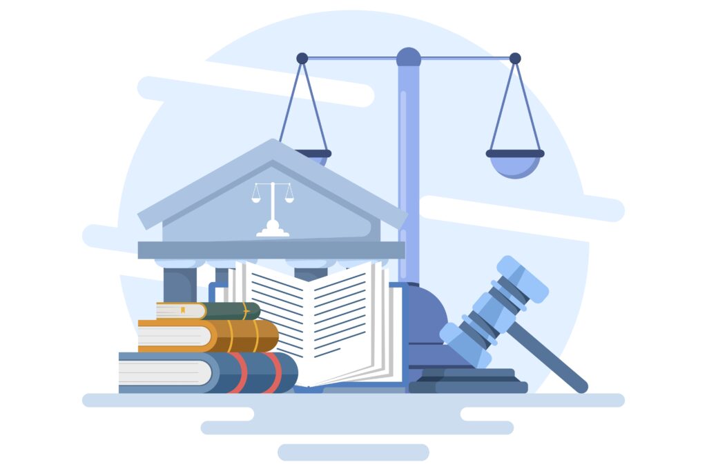 law firm with gravel and balance with books