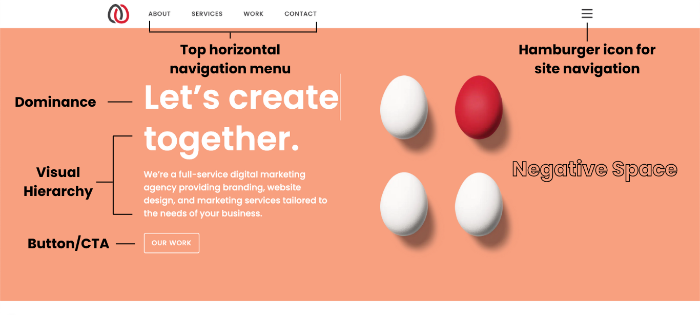 Red Egg website example of UX/UI design elements