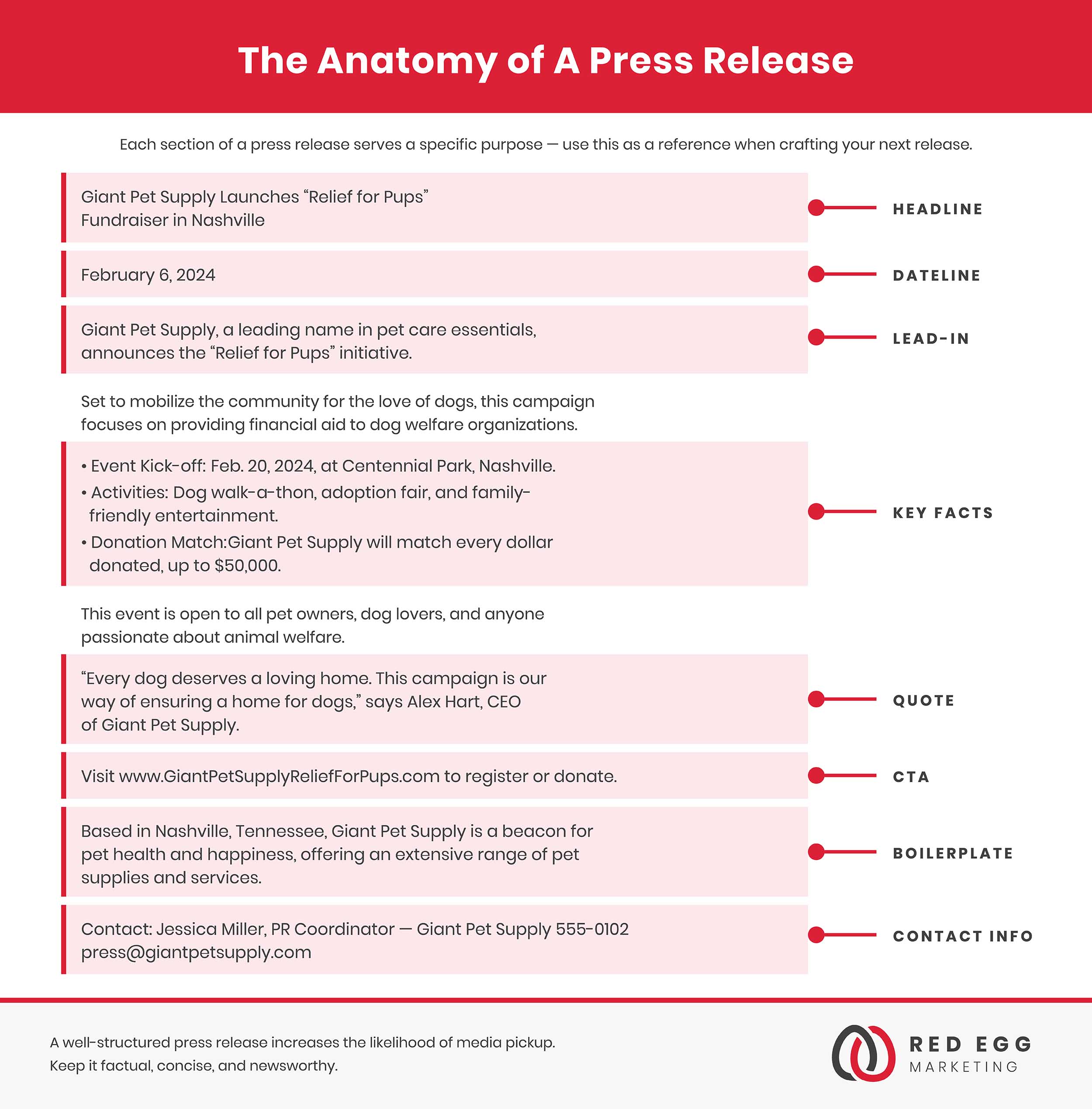 an infographic detailing the parts of a press release